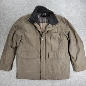 Pierre Cardin Barn Coat Mens L Brown Shearling Trim Cargo Pocket Chore Jacket